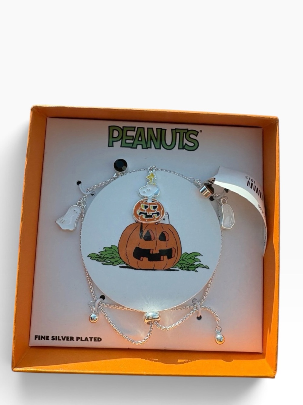 Peanuts Halloween Charm Bracelet in Silver with Orange and Black Ghost & Pumpkin